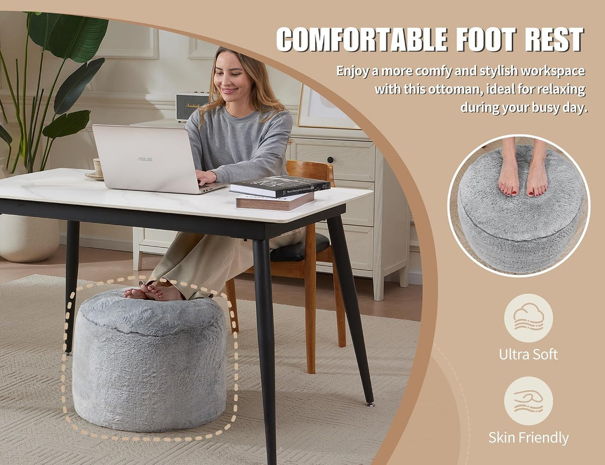 WSOFRLAC Round Pouf Ottoman, Gray Foot Stool Ottomans for Sofa, 20x15in