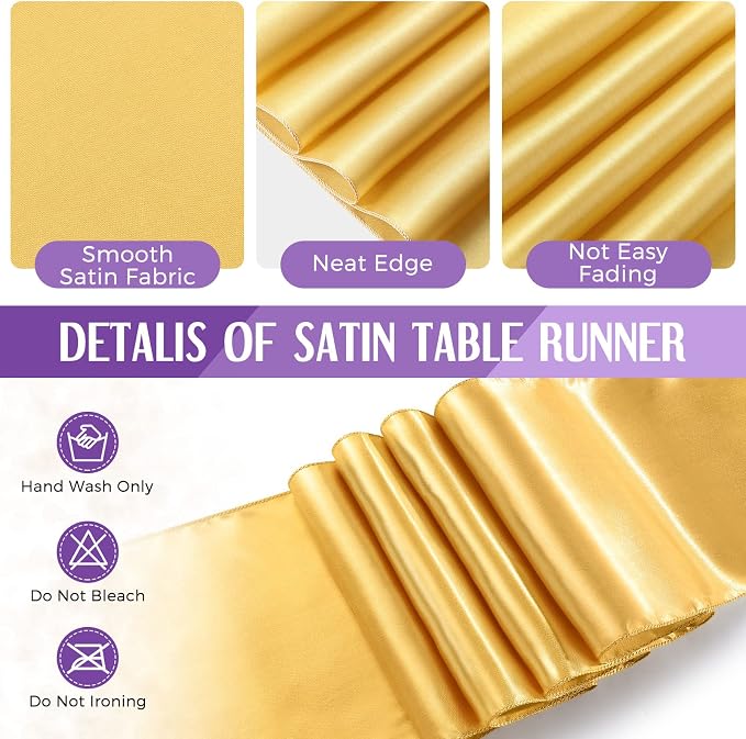 24 Pack Purple and Gold Disposable Plastic Tablecloths and Satin Table Runner