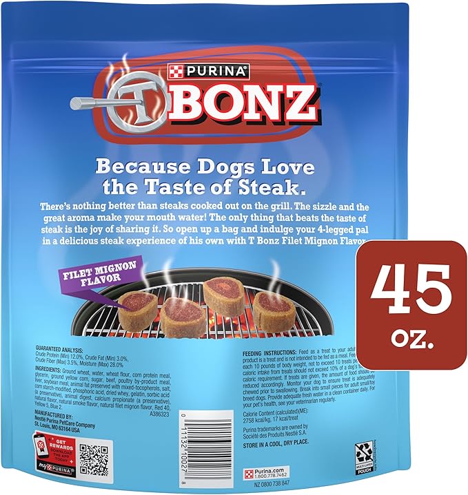 Purina T-Bonz Filet Mignon Flavor Steak Shaped Treats for Dogs - 45 oz. Pouch