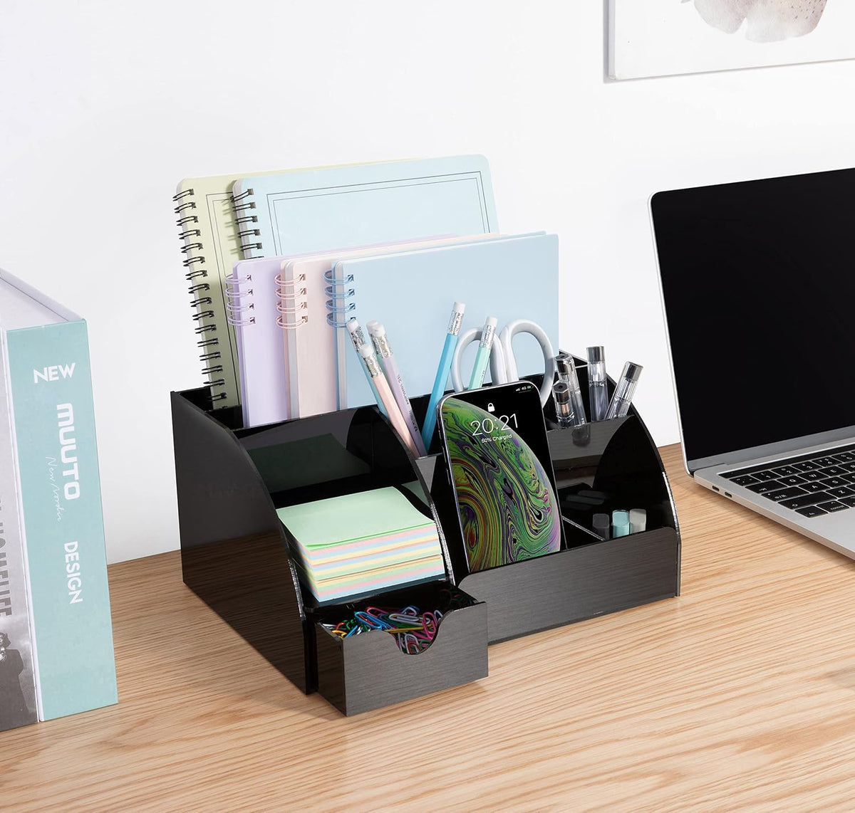 My Space Organizers Black Desk Organizer with 9 Compartments - Desktop Office Supplies and Desk Accessories Organizer