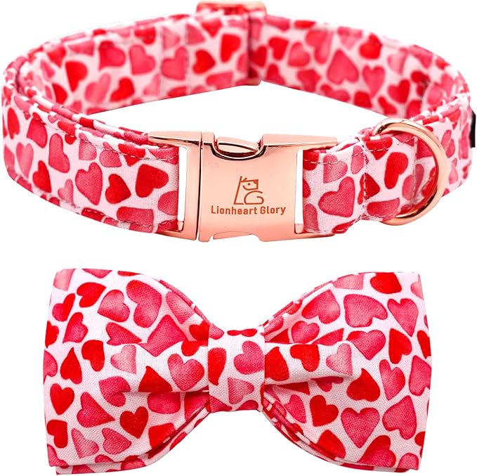Lionheart glory Dog Bow Collar Valentine's Day Dog Collar for Large Dogs, Hearts Dog Collar with Bowtie Spring Dog Collar Pet Collar Bows