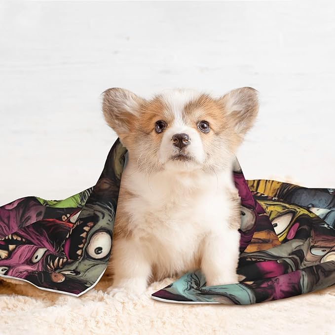 Waterproof Dog Blanket Soft Pet Blanket for Puppy Cat, Fleece Cat Throw Blankets for Furniture Bed Couch Sofa Reversible - Monstrous Cartoon Characters