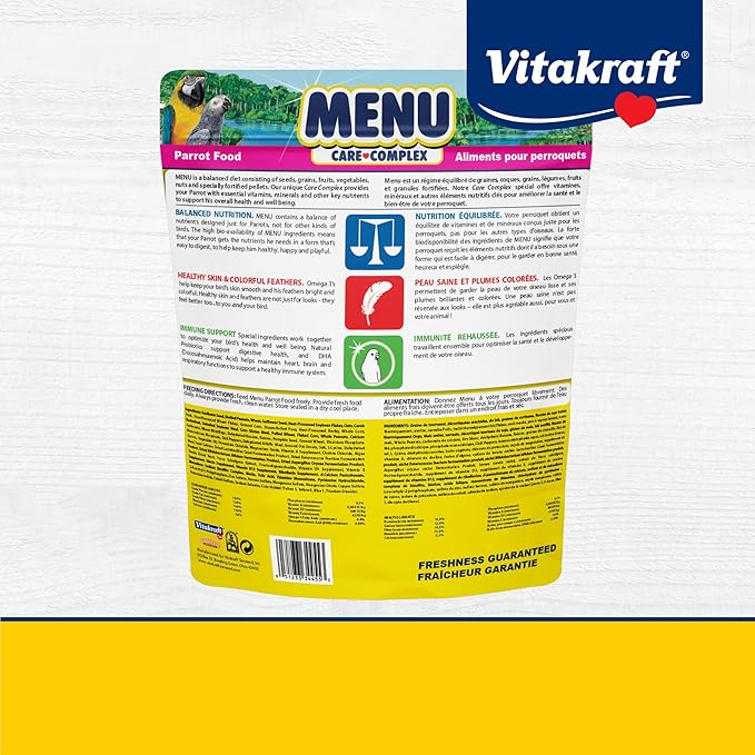 Vitakraft Menu Premium Parrot Food - Vitamin-Fortified - Macaw, Amazon, Conure, and Parrot Food for Large Birds