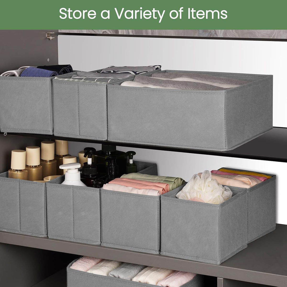 Criusia Drawer Organizer Clothes,16 Pack Underwear Drawer Organizers, Foldable Closet Organizers and Storage Dresser Drawer Dividers Clothing Organizer for Clothes, Socks, Scarves, Bra, Ties (Grey)