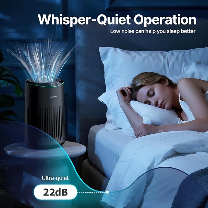 Air Purifiers for Bedroom Home with Sleep Mode for Smoke Pet Dander Odors, Small Air Purifier with Fragrance Sponge, Blue Ambient Light, 23dB Quiet, 2 Pack Black