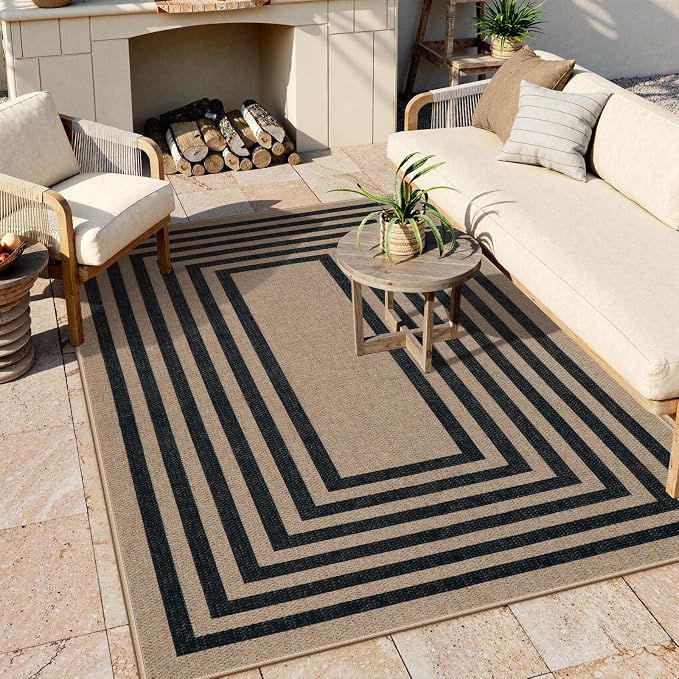 Lahome Enfys Modern Geometric Easy Jute Dining Room Rug, 5x7 Modern Rugs
