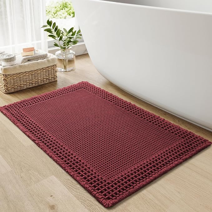 RESARE Waffle Bath Mat for Bathroom, Super Absorbent Bathroom Rugs Non Slip