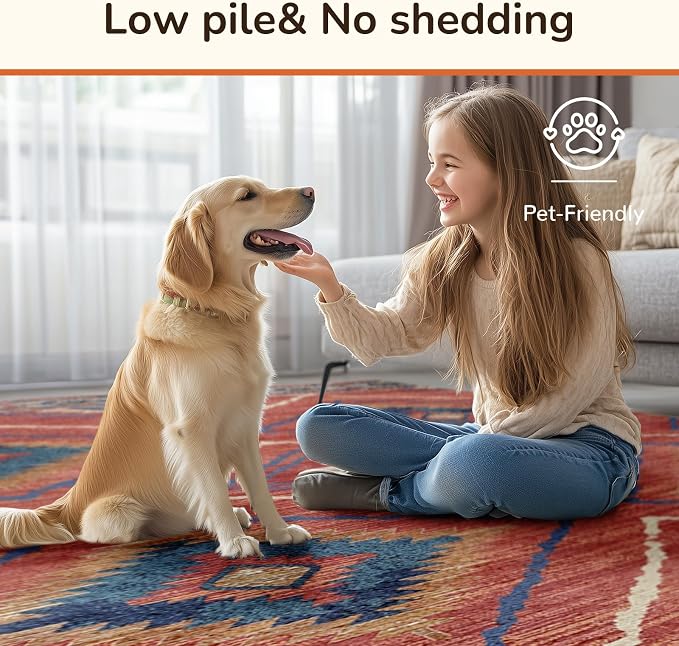 BESTSWEETIE Area Rug 6x6 Rug Machine Washable Non-Slip Low Pile Print Pattern