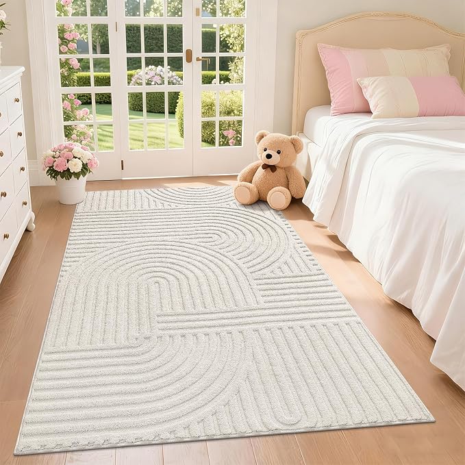 Pauwer 3x5 Washable Area Rugs for Living Room Modern Beige Solid Color Soft