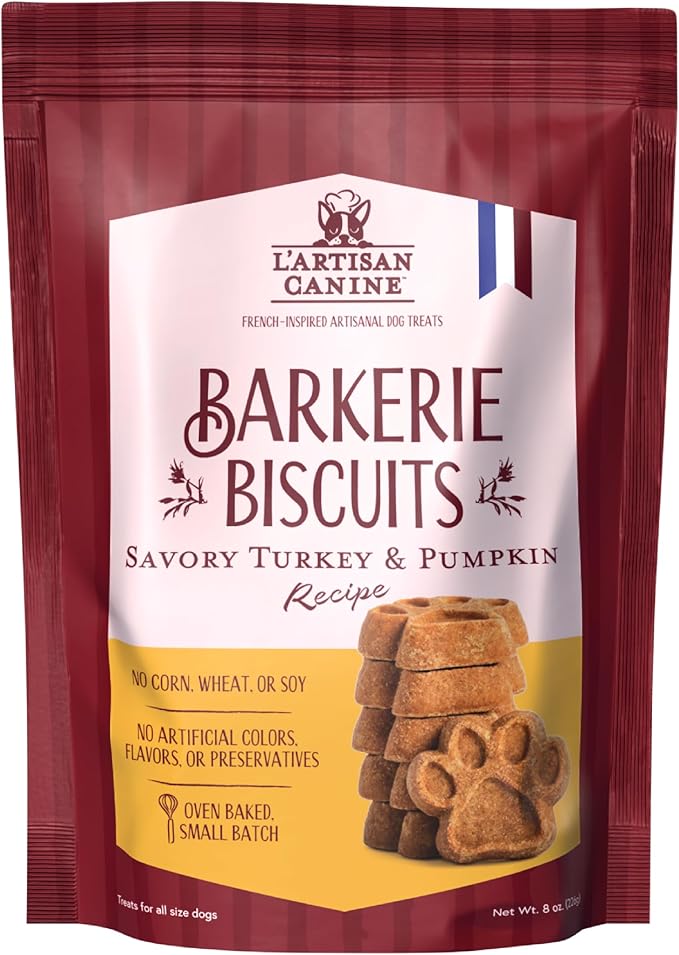 L'artisan Canine Barkerie Biscuits | Crunchy Dog Treats | French Recipes | Made in the USA | 8oz (Turkey)