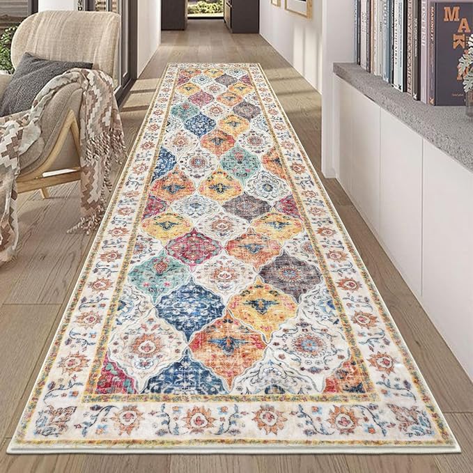 HEBE Hallway Runner Rug 2'8''x8' Washable Vintage Distressed Area Rugs Non Slip
