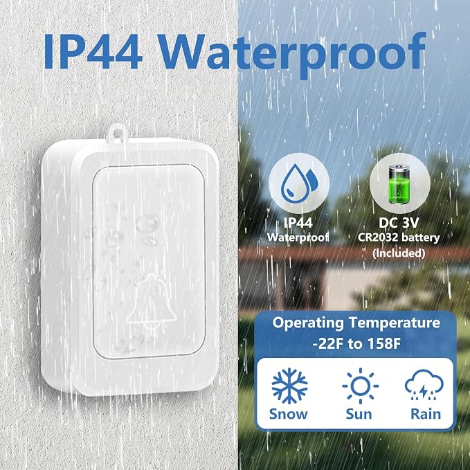 Loud Flash Doorbell with 7 Colors of Bright Light and 4 Volumes, Wireless