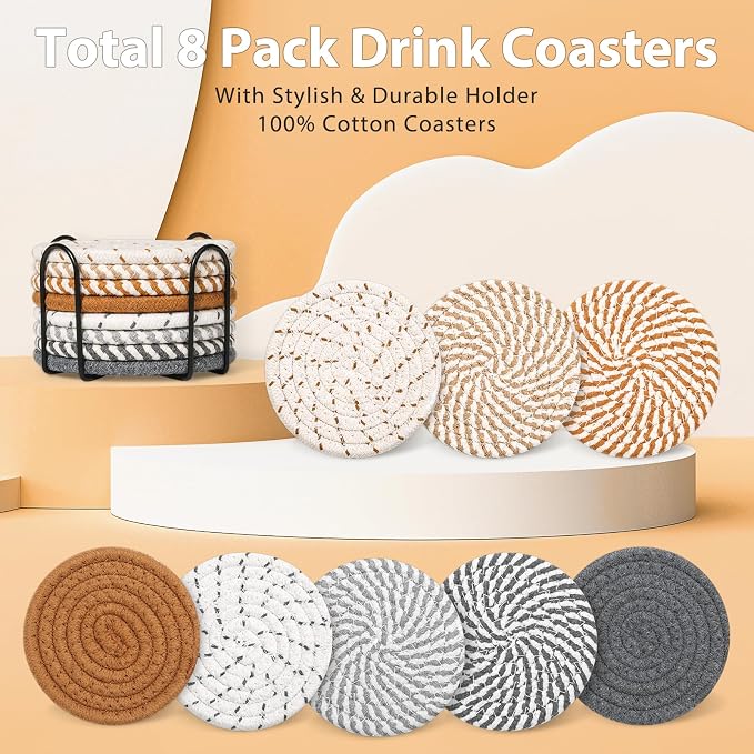 8 Style Drink Coasters with Holder, Absorbent Coasters