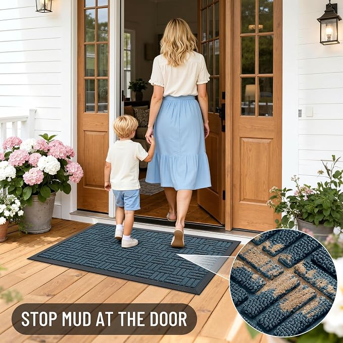OLANLY Front Door Mat Outside Entrance 47x32, Heavy Duty Sturdy Natural Rubber