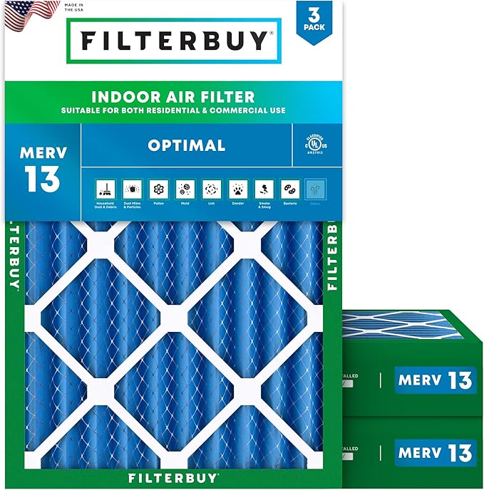 Filterbuy 20x25x4 Air Filter MERV 13 Optimal Smoke & Allergy Defense,