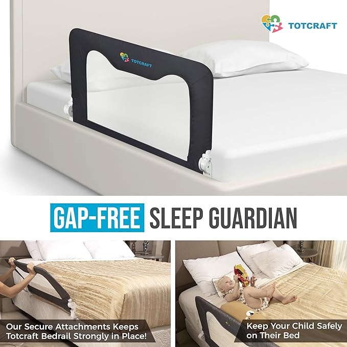 TotCraft Bed Safety Rails for Toddlers - Bed Rail Guard for Queen, King, Full Szie, Twin Mattress Bed (Grey, 35.5W*23.5H Inch (Regular Extra Tall))