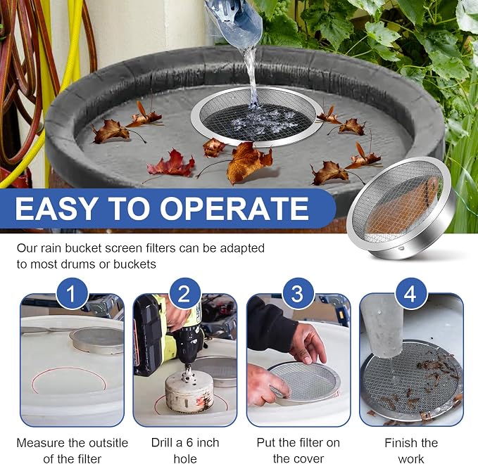6" Rain Barrel Screen Aluminum, Rain Barrel Filter Rainwater Collection System