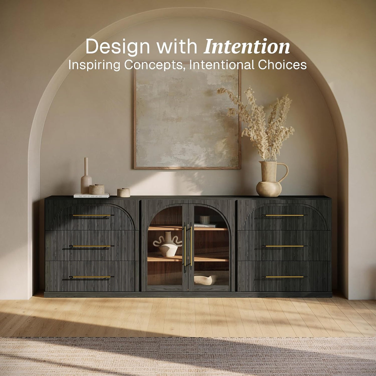 BELLEZE Jagger 3-Piece Modular Sideboard Buffet Cabinet - Ebony
