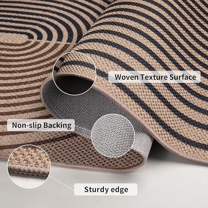 Tangsoo Easy Jute 3x5 Rug for Living Room, Non-Slip Thin Dark Brown Rainbow
