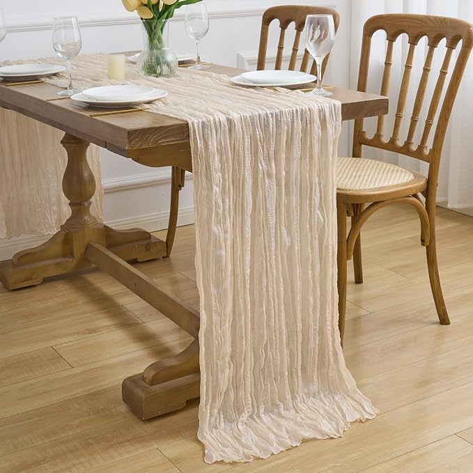 Asee'm 3pcs Beige Cheesecloth Table Runner Summer 10FT Boho Gauze Rustic | Boho