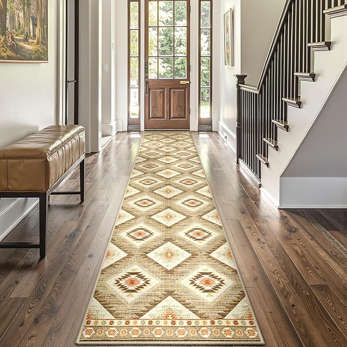 Area Rug 2x8 Rug Machine Washable Non-Slip Low Pile Print Pattern Western Rug