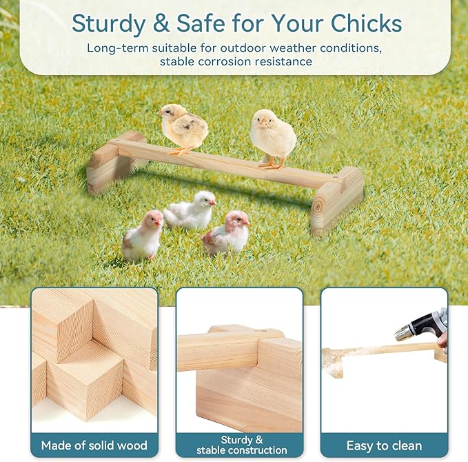 PETSFIT Chick Roosting Bar Prevent Rotation Design, Solid Wooden Thicken Rooster Perch for Coop and Brooder for Birds, Baby Chicks