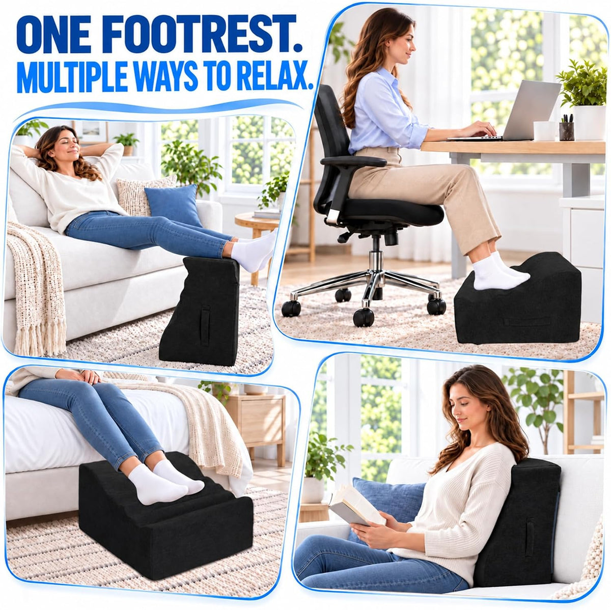 Under Desk Foot Rest, Ergonomic Foot Stool for Office and Home (Black)