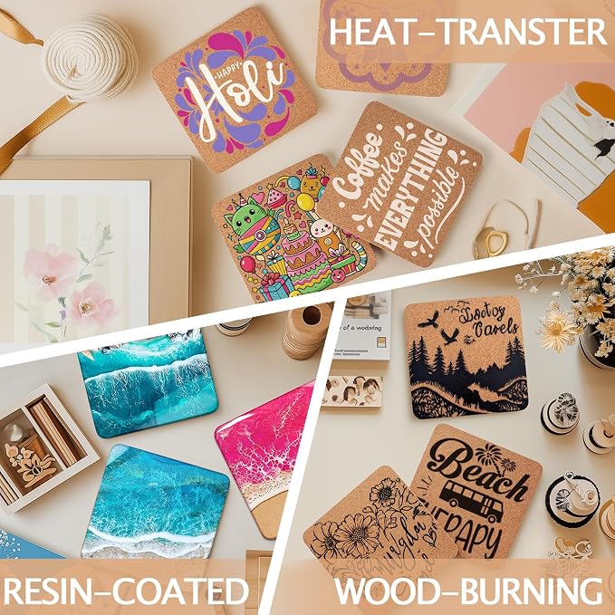 100 PCS Cork Coasters for Laser Engraving, Thick Absorbent Blank Coasters | 4