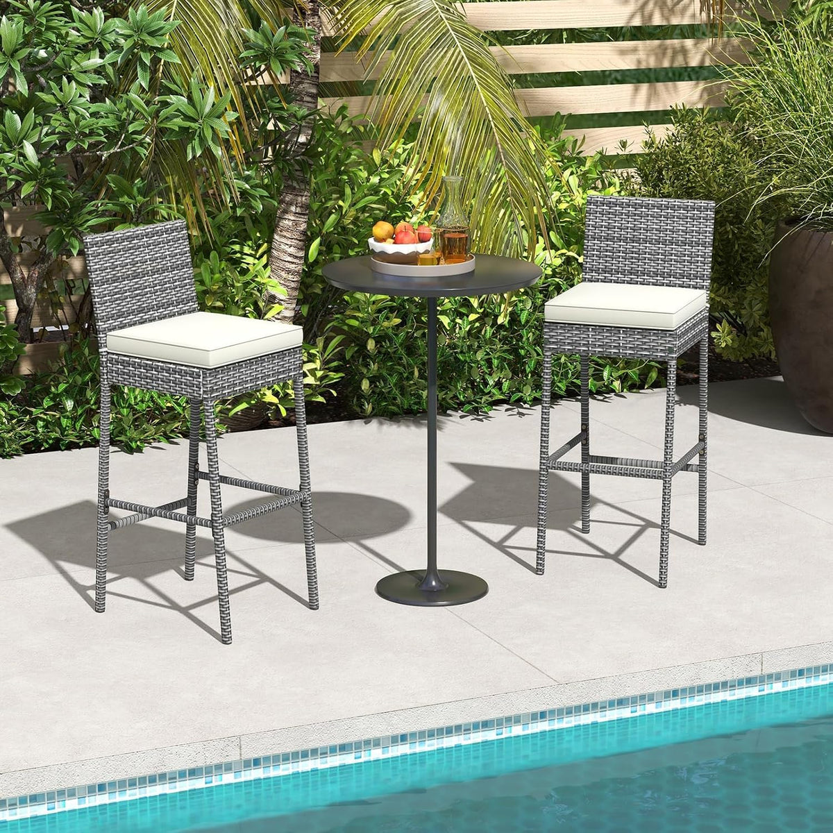 HAPPYGRILL Outdoor Rattan Bar Stools Set of 4, Wicker Bar Chairs