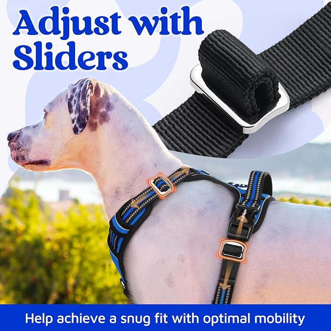 rabbitgoo Dog Harness Medium Sized, No Pull Dog Vest with 3 Buckles, Adjustable Soft Padded Pet Harness with Easy Control Handle and Reflective Strips, Royal Blue, M
