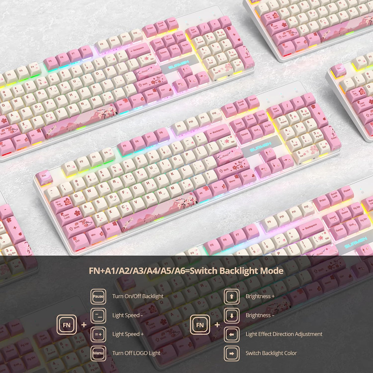 Wired Full Size Pink Mechanical Keyboard 104 Keys Creamy Keyboard with Number Pad, RGB Gaming Keyboard, Linear Red Switch, NKRO Mechanical Keyboard Full Size for Windows Laptop PC Gamer