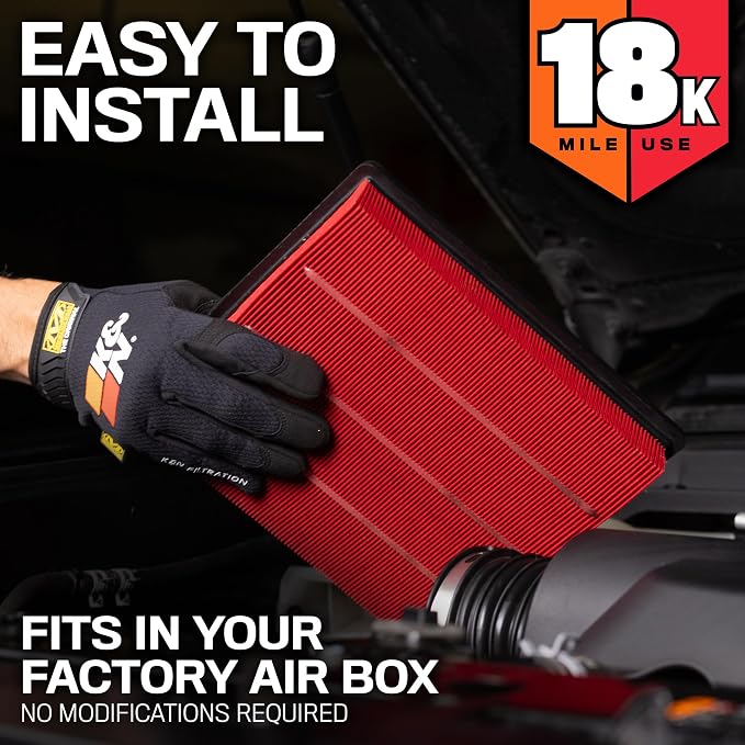 K&N Engine Air Filter:Long Life 18, 000 Mile Replacement AirFilter:Compatible