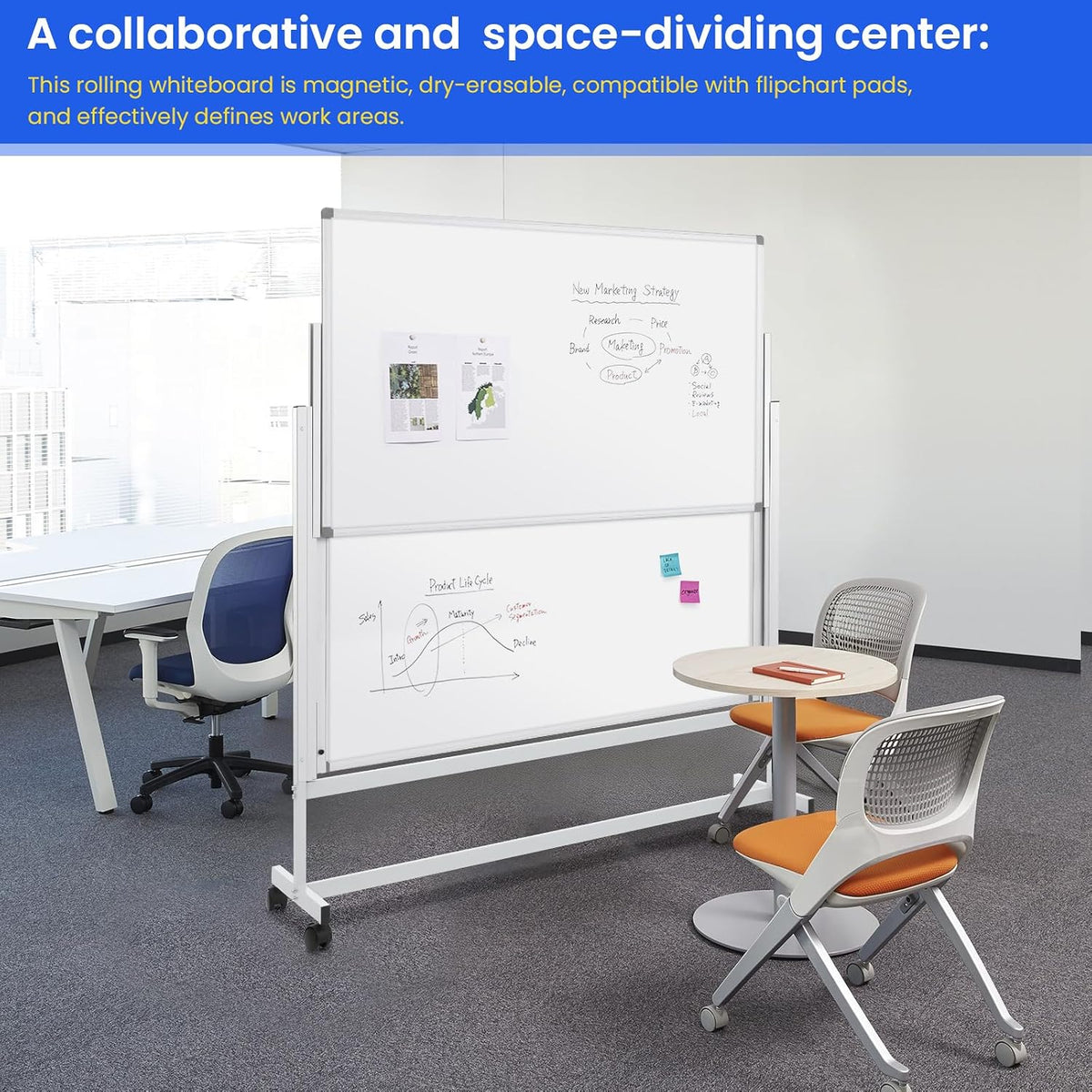 60 x 48 in Rolling Whiteboard Height Adjustable White Board on Wheels