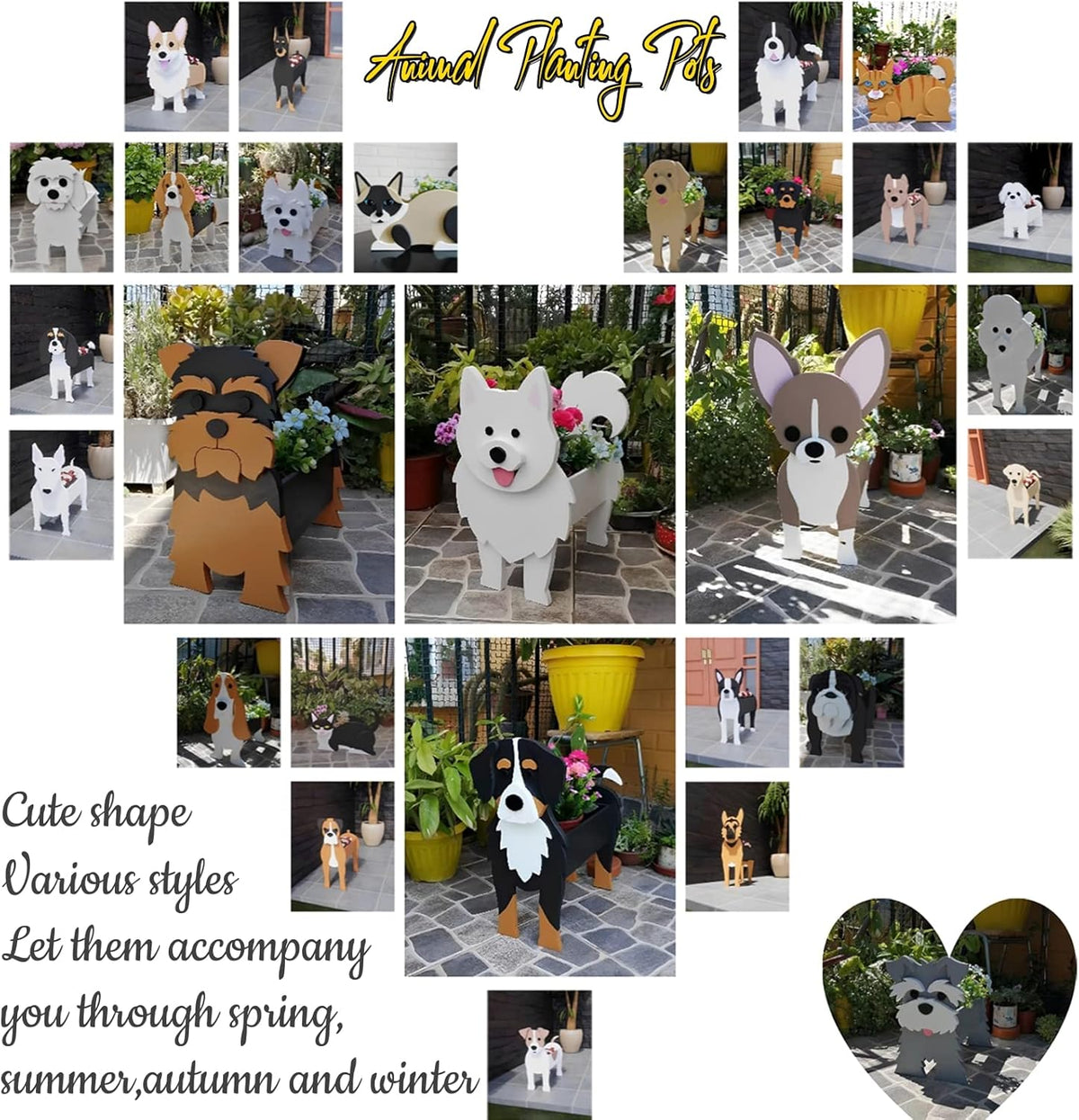 Gray Schnauzers Dog Planter Pots, Animal Shaped Flower Pot
