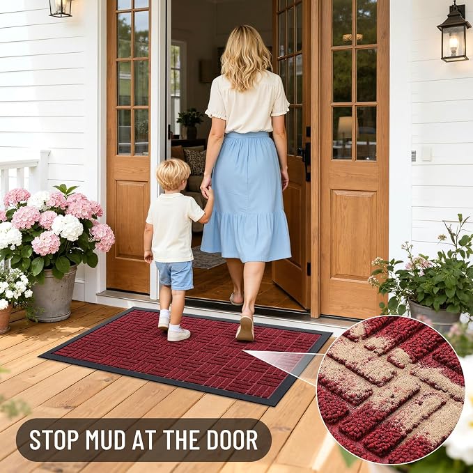 OLANLY Front Door Mat Outside Entrance 71x23, Heavy Duty Sturdy Natural Rubber