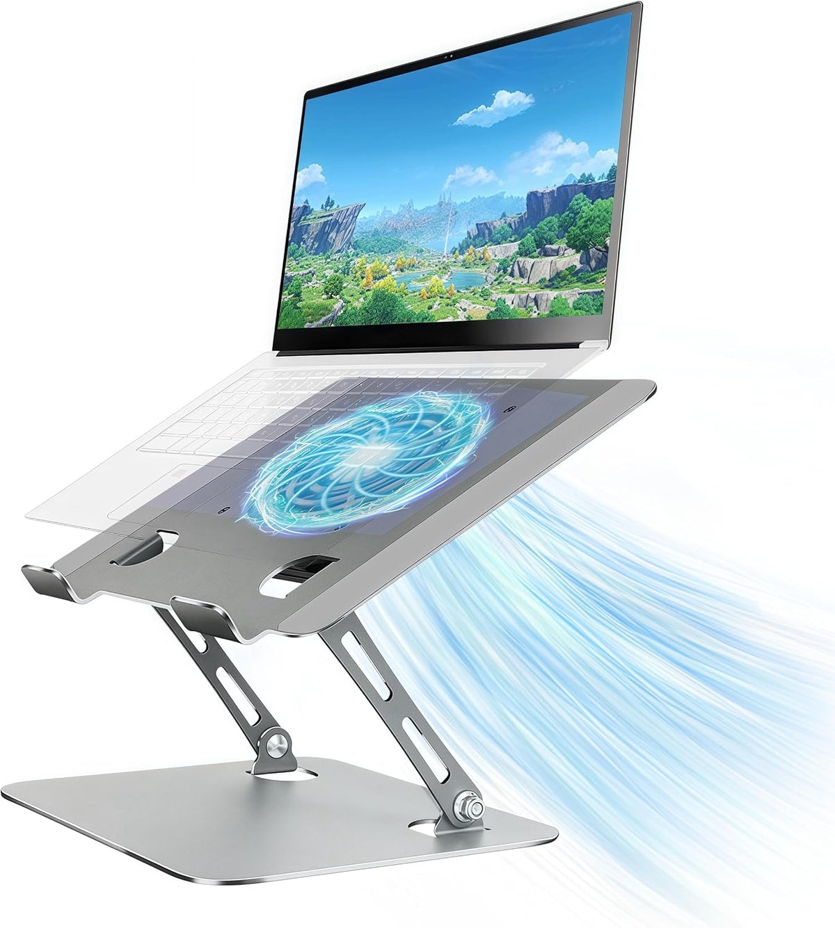 Laptop Cooling Stand with Fan and One Key Switch, Adjustable Laptop Riser