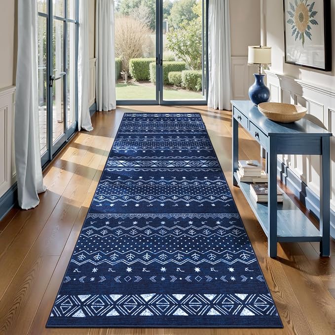 SERISSA Hallway Runner Rug, Soft Low-Pile Geometric Indoor Long Carpet