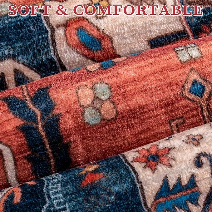SERISSA Washable Rugs 8x10 Area Rugs, Large Non-Slip Boho Living Room Rust Rug