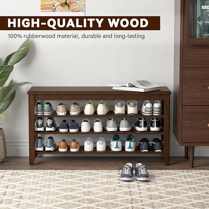 Shoe Bench Storage Rubberwood, Entryway Bench