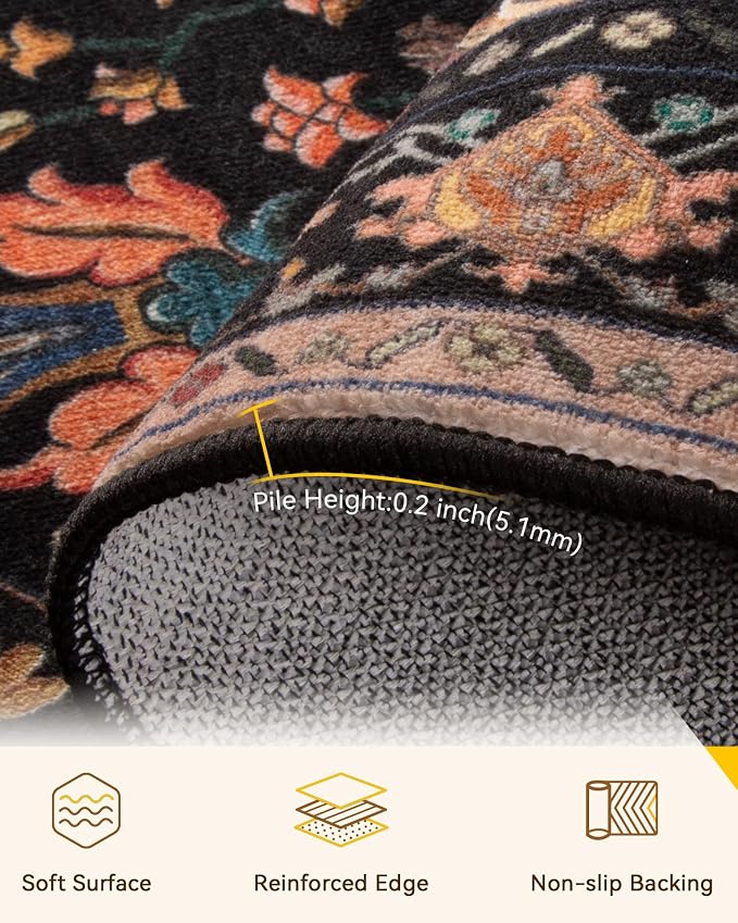 RELEANY Area Rugs Runner 2'x10' Washable Non-Slip, Floral Vintage Distress