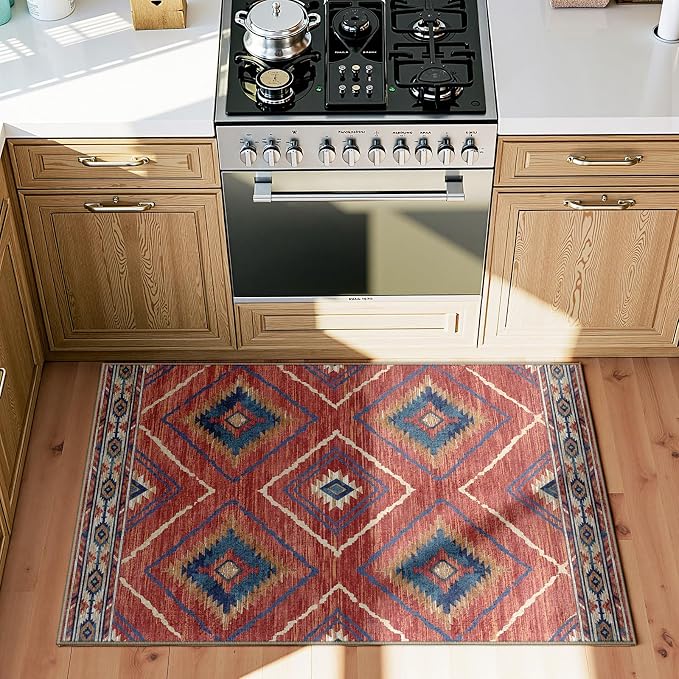Area Rug 2x3 Rug Machine Washable Non-Slip Low Pile Print Pattern Western Rug