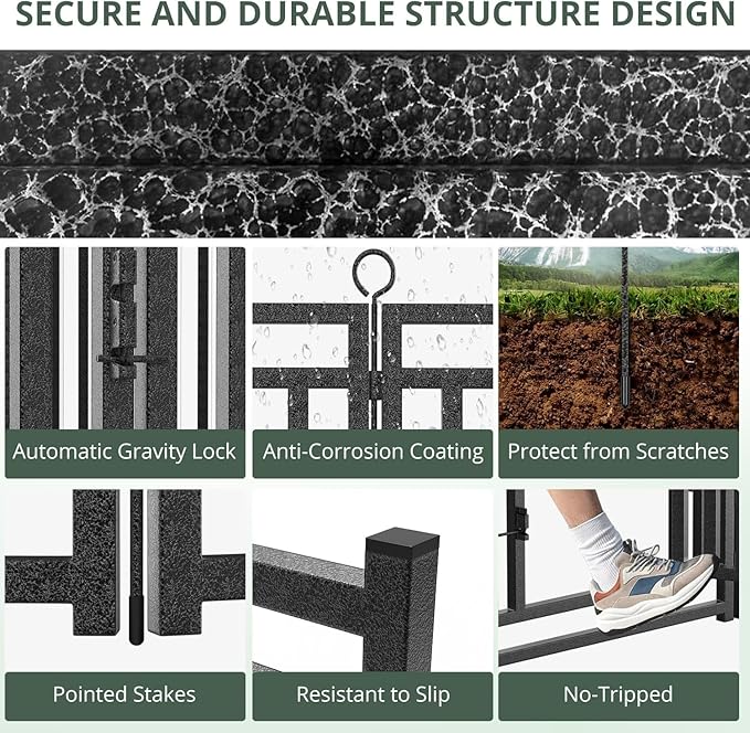Dog Fence Outdoor Indoor, 47 Inch Height 16 Panels Dog Playpen for Large/Medium/Small Dogs Metal Dog Pen for Yard Camping and RV | Black-Silver