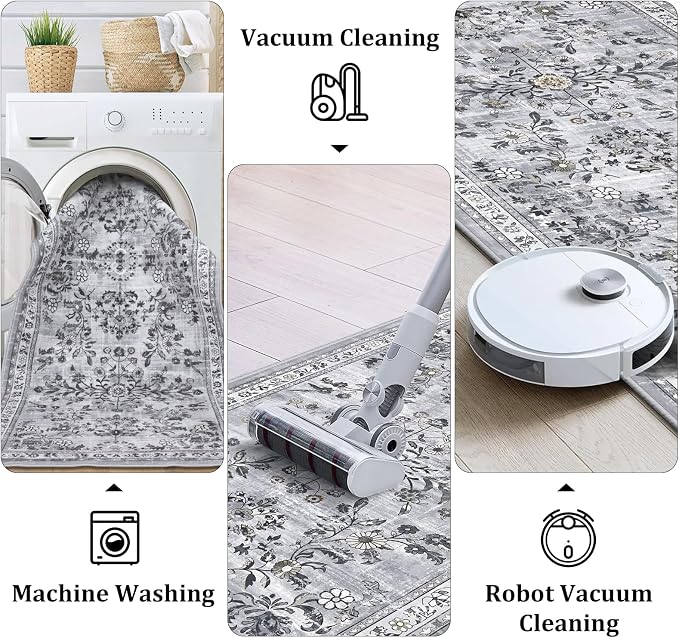 Yamaziot Washable Runner Rug 2x8 – Non Slip Boho Floral Hallway Runner Rug
