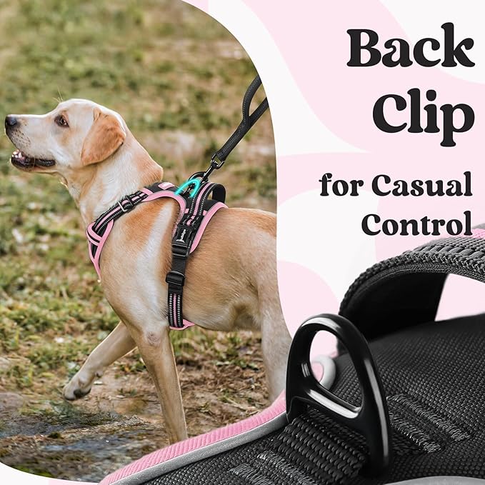 rabbitgoo Dog Harness for Large, No Pull Pet Harness with 3 Buckles, Adjustable Soft Padded Vest with Control Handle, Walking Reflective Pet Vest for Extra Large Dogs, Black & Pink, XL