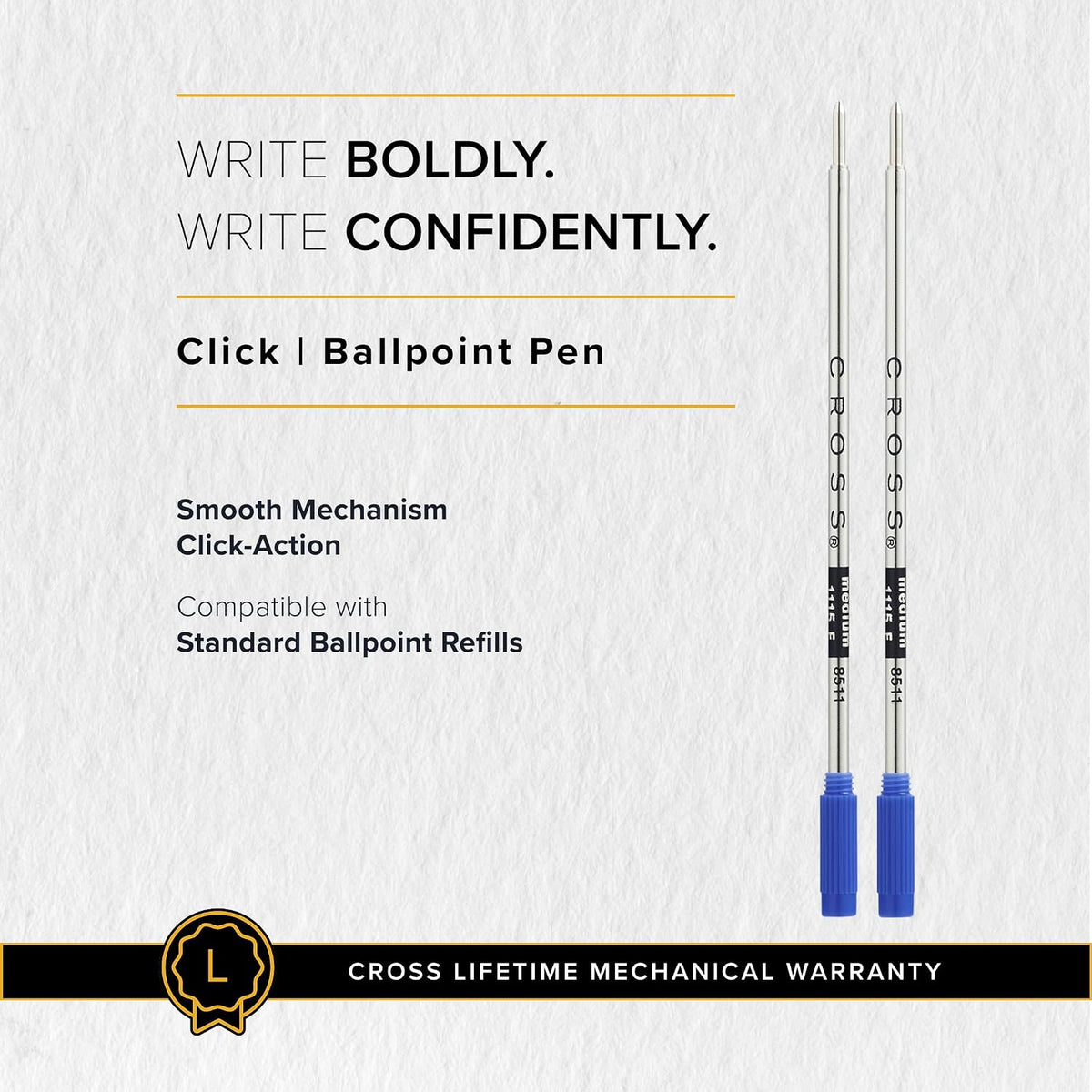 Cross Click Classic Black Ballpoint Pen, Medium Point, Black Ink