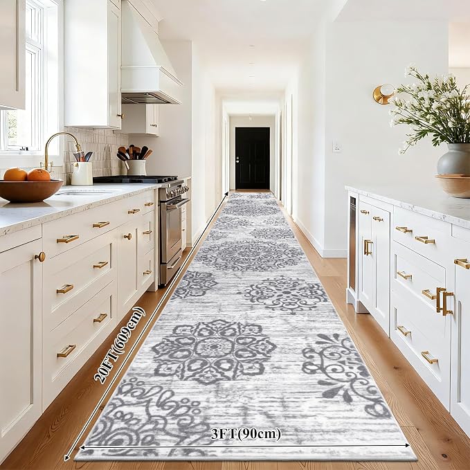 HEBE Hallway Runner Rug 3'x20' Washable Vintage Distressed Area Rugs Non Slip