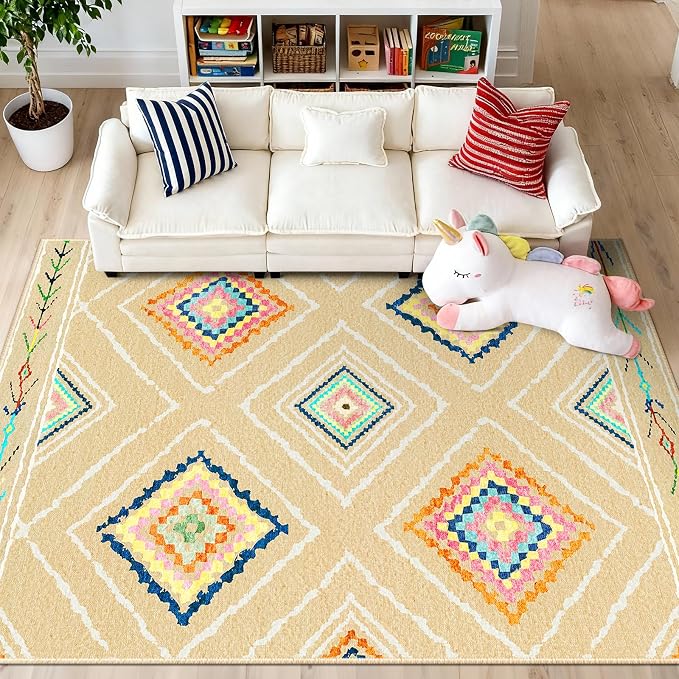Area Rug 8x10 Rug Machine Washable Non-Slip Low Pile Print Pattern Western Rug