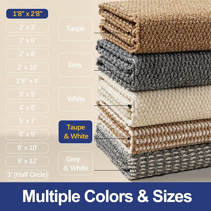 Dirt Trapping Door Mat 20x32, Taupe & White Faux Jute Entryway Rug | Low-Profile