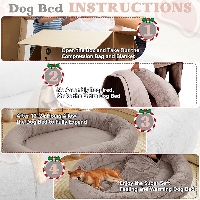 Human Dog Bed, 72"x48"x11" Extra Large Bean Bag Bed for Adults and Dogs, Ultimate Comfort Washable Fur and Blanket (Brown)