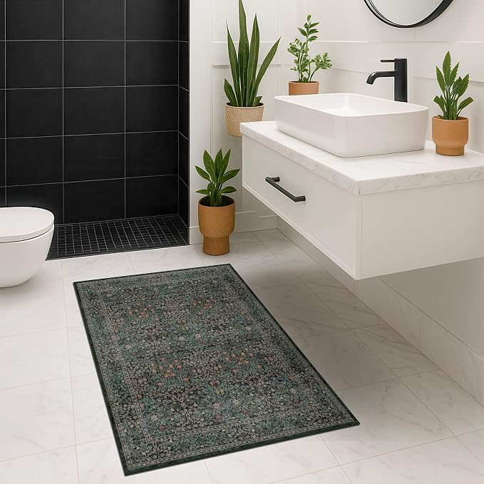 Dark Green Washable Entry Rug, 3x4 Rugs